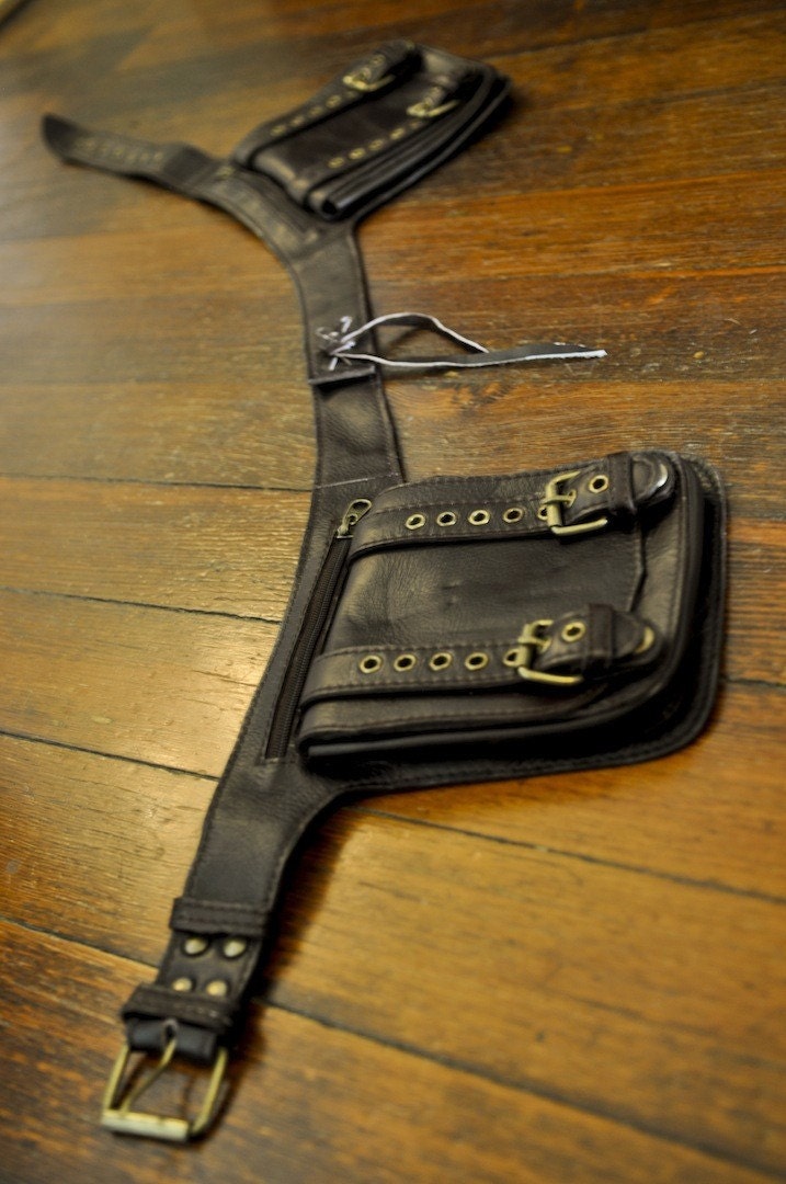 Leather Utility Belt with large pouches for your on the go needs in Brown