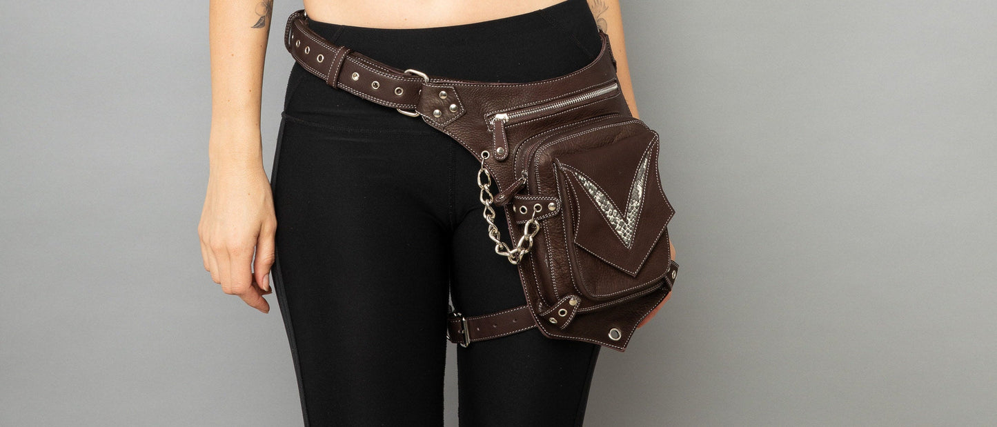 Brown Leather Leg Holster, Genuine Leather Drop Leg Bag, Burning Man Leg Holster, Motorcycle Thigh Bag