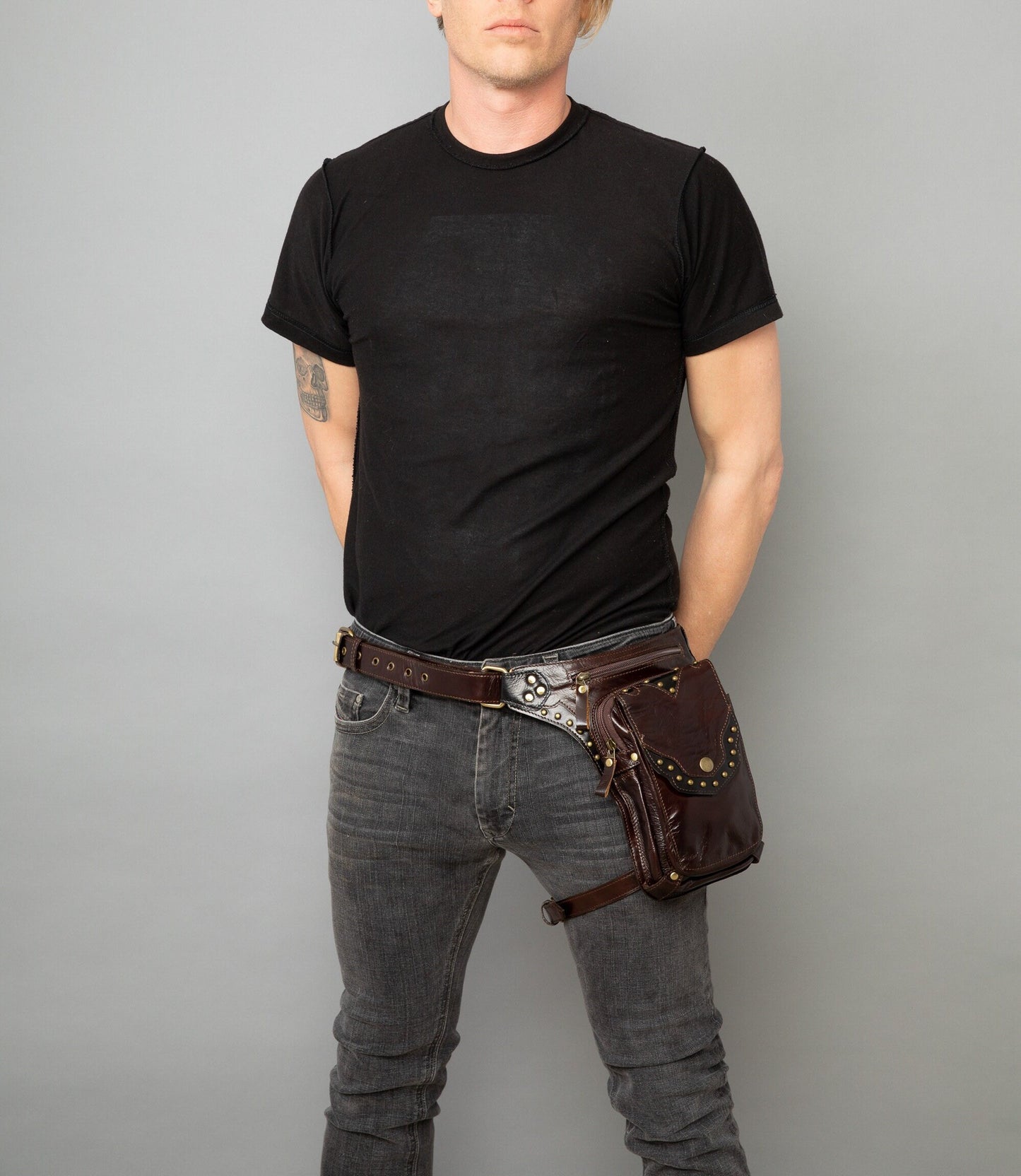 Leather Hip Bag with Leg Strap| Drop Leg Pouch with Leg Strap | Genuine Leather Festival Leg Holster | Bike Riding Drop Leg Belt Pouch