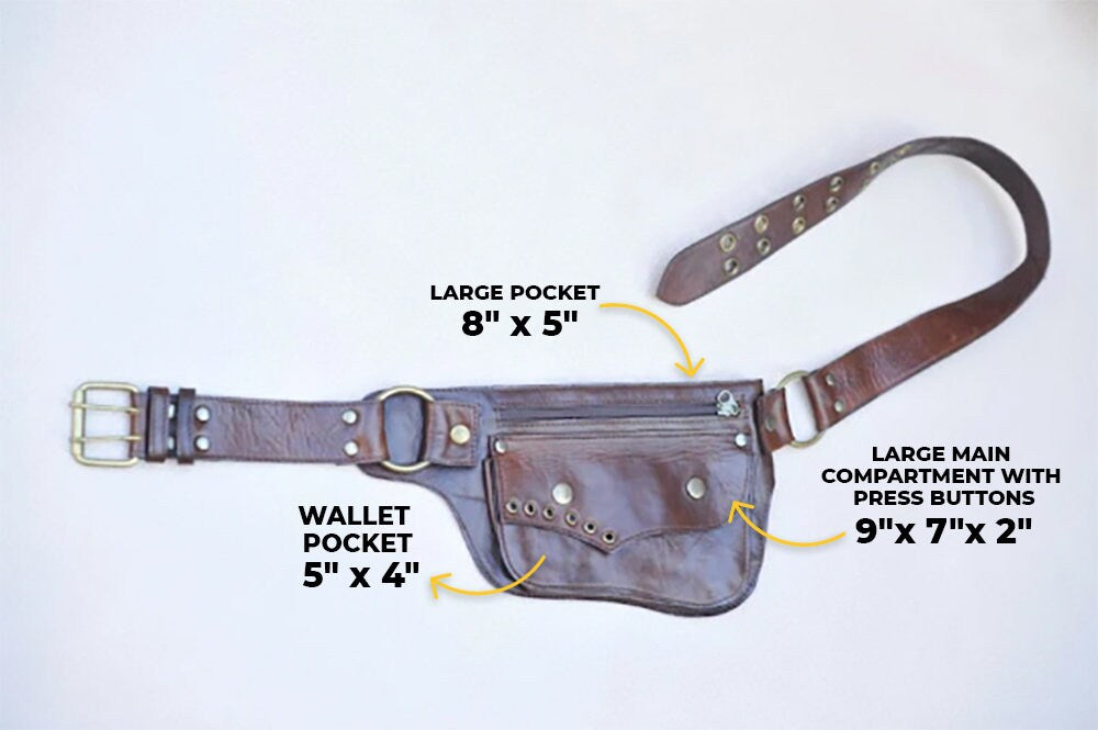 Genuine Leather Hip Bag, Leather Bum Bag, Leather Belt Bag, Leather Pocket Belt | Leather Travel Belt for Men or Women