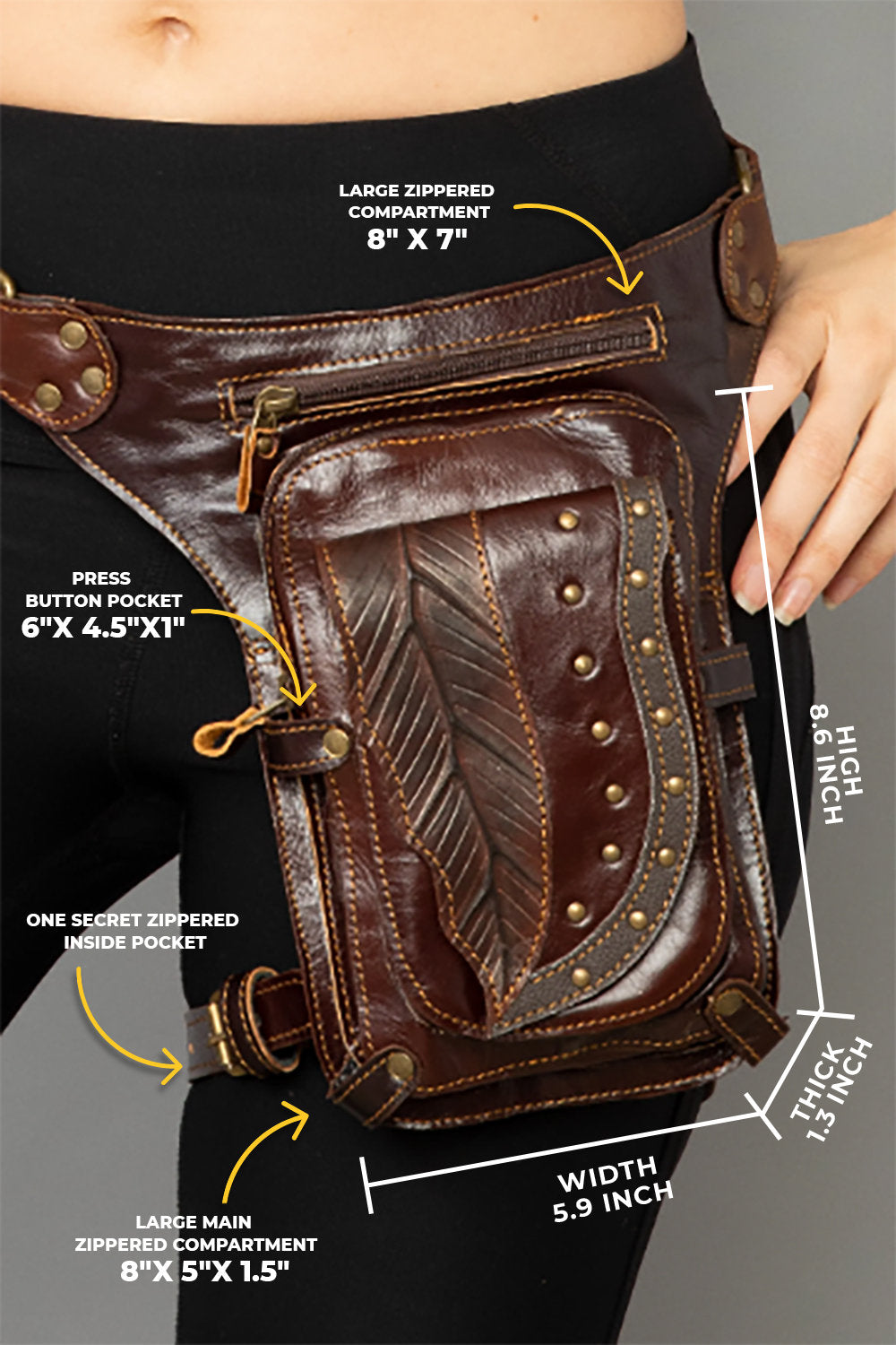Motorcycle Drop Leg Bag with Strap for Men and Women | Drop Leg Pouch | Burning Man Leg Holster | Pixie Belt Bag
