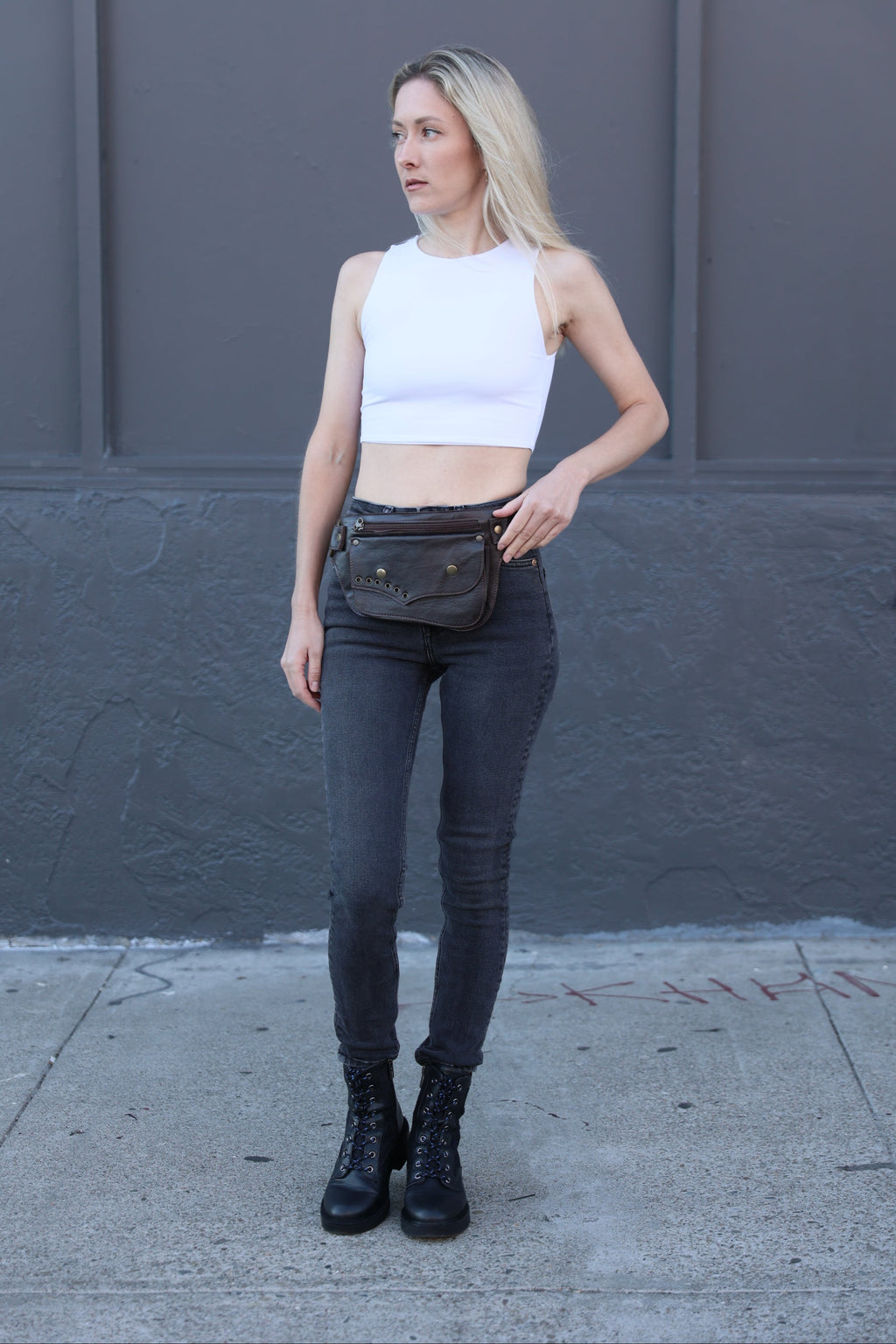 Handcrafted Leather Hip Belt Bag – Black & Dark Brown | ELLKO