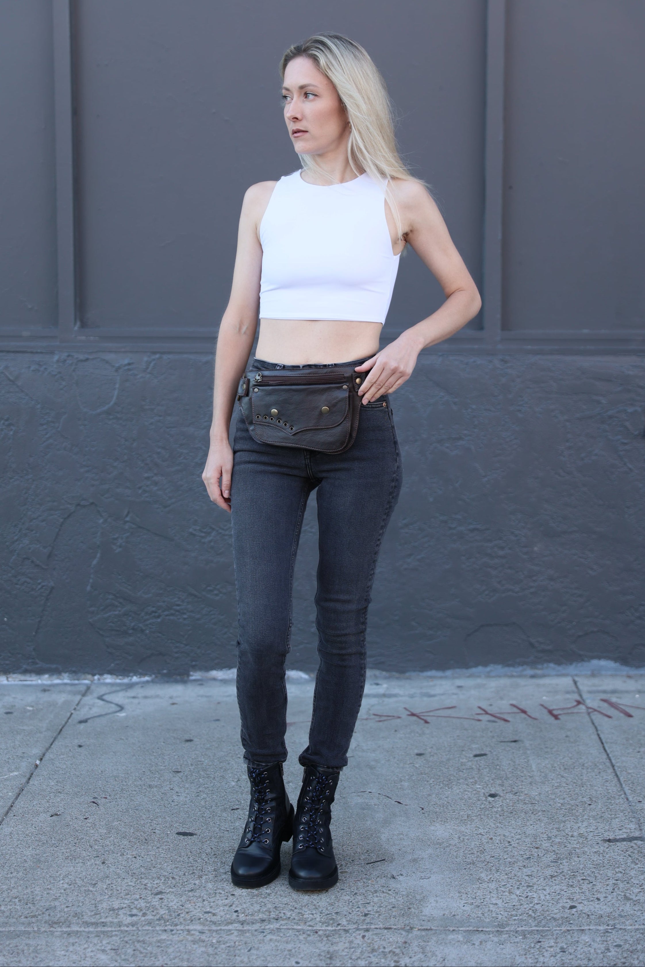 Handcrafted Leather Hip Belt Bag – Black & Dark Brown | ELLKO