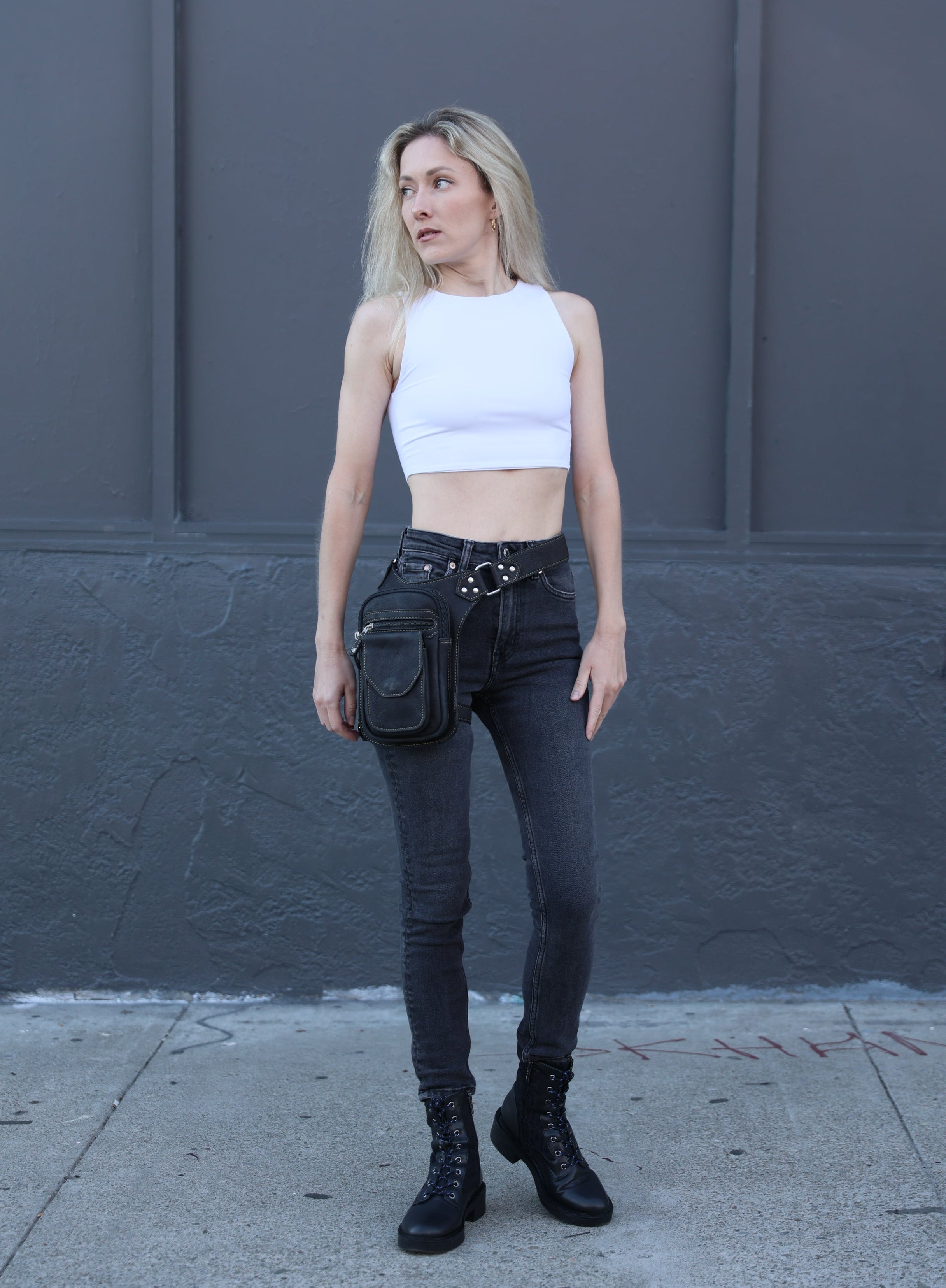 Motorcycle Leg Bag  | Biker Holster Bag | Festival Belt Bag with Removable Leg Strap | Brown Drop Leg Pouch with Leg Strap| Hiking Belt