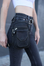 Motorcycle Leg Bag  | Biker Holster Bag | Festival Belt Bag with Removable Leg Strap | Brown Drop Leg Pouch with Leg Strap| Hiking Belt