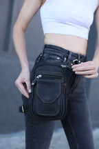 Motorcycle Leg Bag  | Biker Holster Bag | Festival Belt Bag with Removable Leg Strap | Brown Drop Leg Pouch with Leg Strap| Hiking Belt