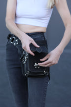Genuine Sleek Black Leather Pack Hip Holster | Drop Leg Belt with Spacious Compartments | Unisex Style