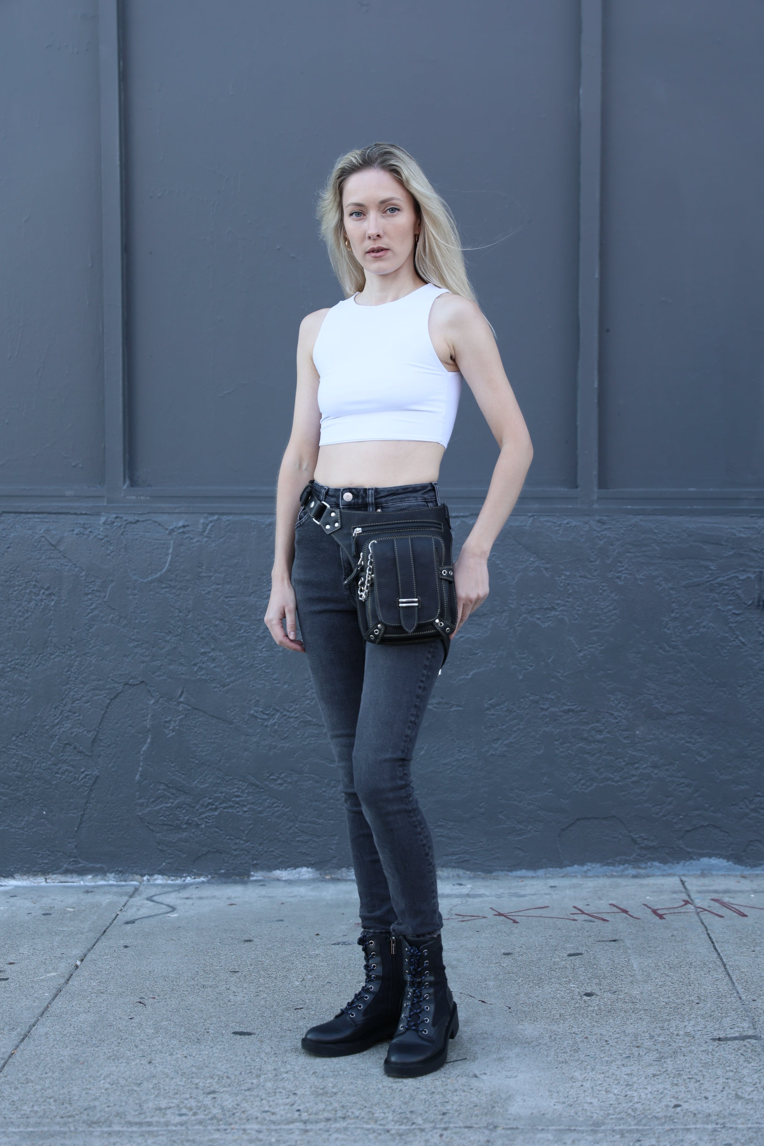 Black Leather Hip Holster Bag