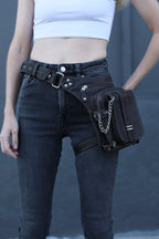 Genuine Sleek Black Leather Pack Hip Holster | Drop Leg Belt with Spacious Compartments | Unisex Style