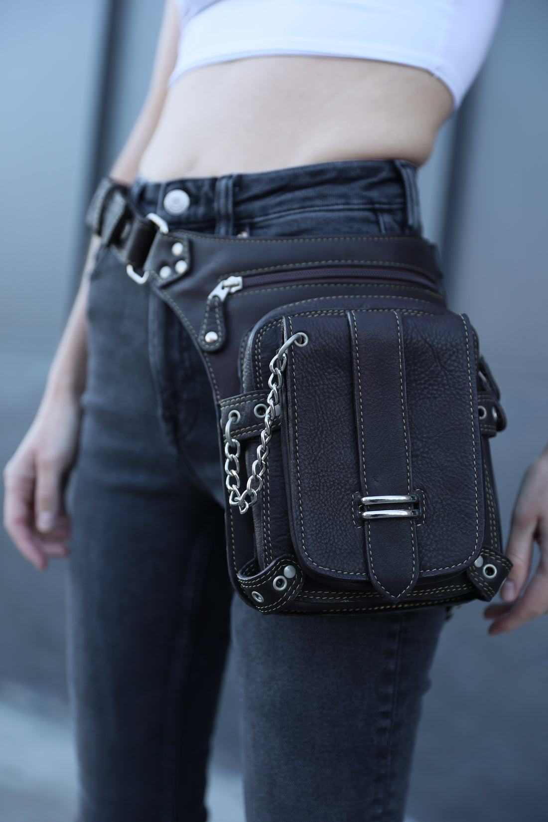 Black Leather Hip Holster Bag