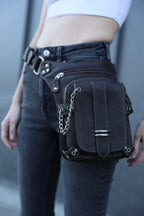 Genuine Sleek Black Leather Pack Hip Holster | Drop Leg Belt with Spacious Compartments | Unisex Style