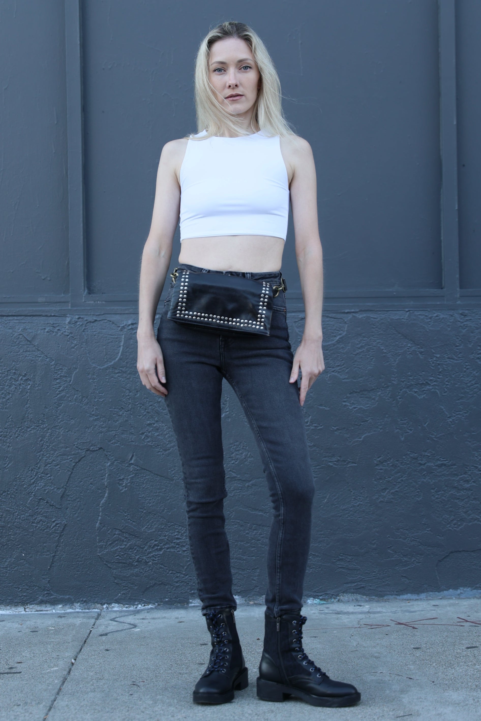 3-in-1 Studded Leather Belt Bag – Fanny Pack, Crossbody & Purse