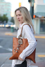 Chic Leather Flower Charm Keychain Ring | Handbag and Purse Designer Tassel Embellishment | Rearview Mirror Charm | Gift Package Faux Bow