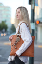 Chic Leather Flower Charm Keychain Ring | Handbag and Purse Designer Tassel Embellishment | Rearview Mirror Charm | Gift Package Faux Bow