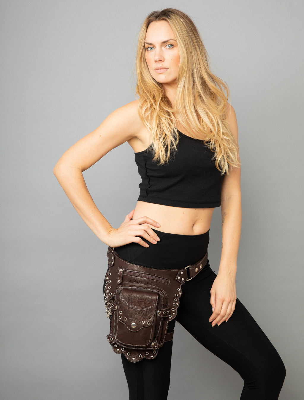 Burning Man Black Leather Utility Bag with Leg Strap , Leg Pouch Holster, Drop Leg Thigh   Bag with Removable Strap