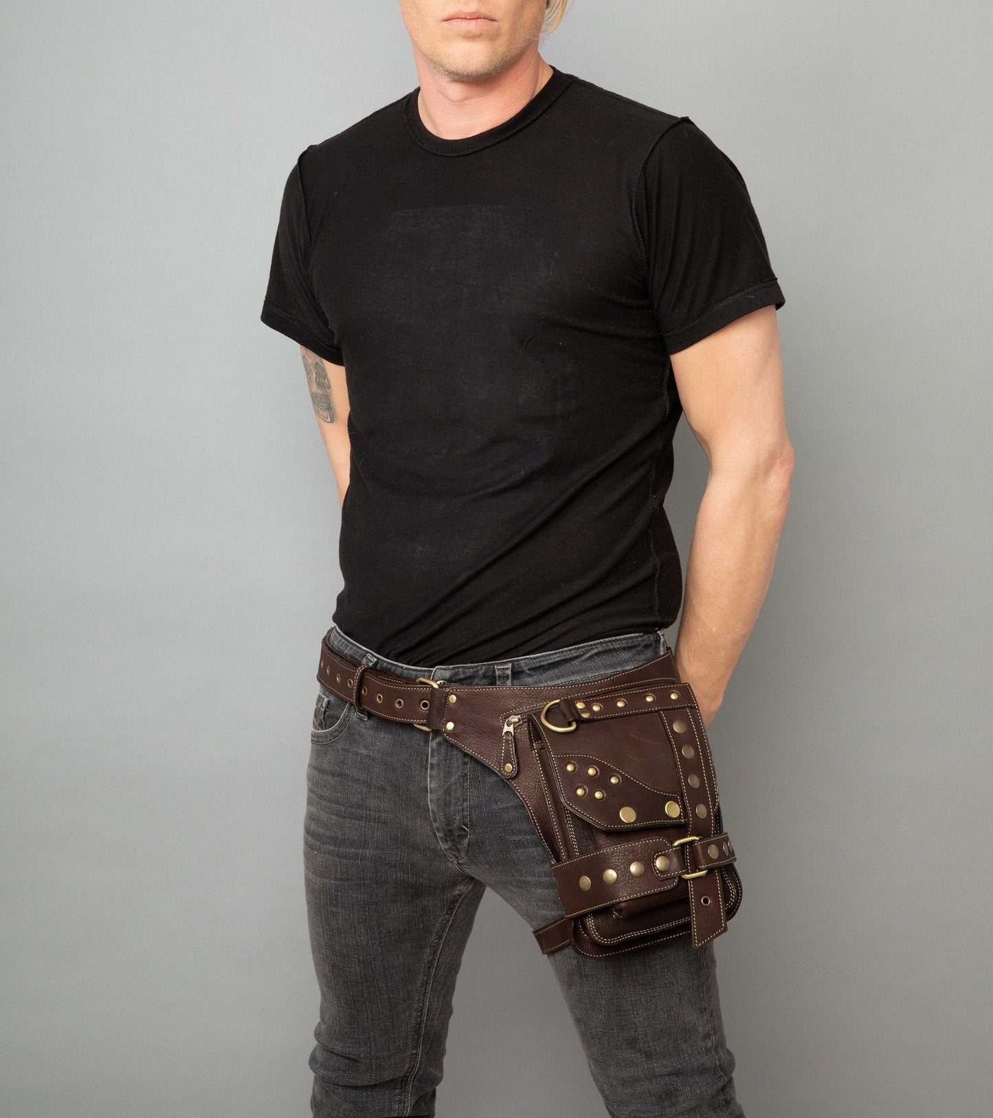 Motorcycle Leather Leg Bag | Burning Man Leg Holster |Genuine Leather  Drop Leg Pouch | Festival Thigh Bag