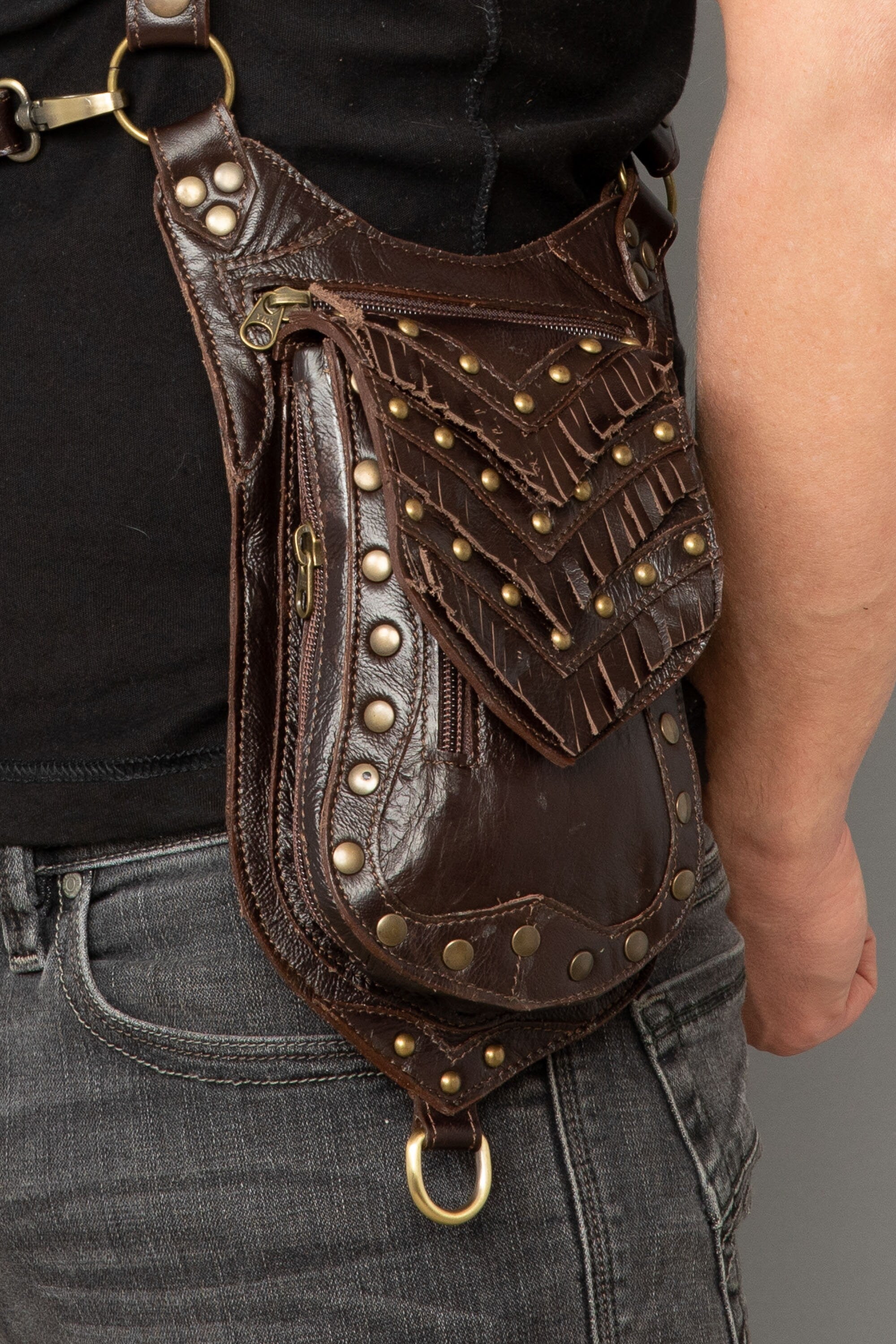 Genuine Leather Double Pouch Vest Style Shoulder Holster For Men or Women | Motorcycle Biker Gear | Festival Phone Holster| Camera Harness