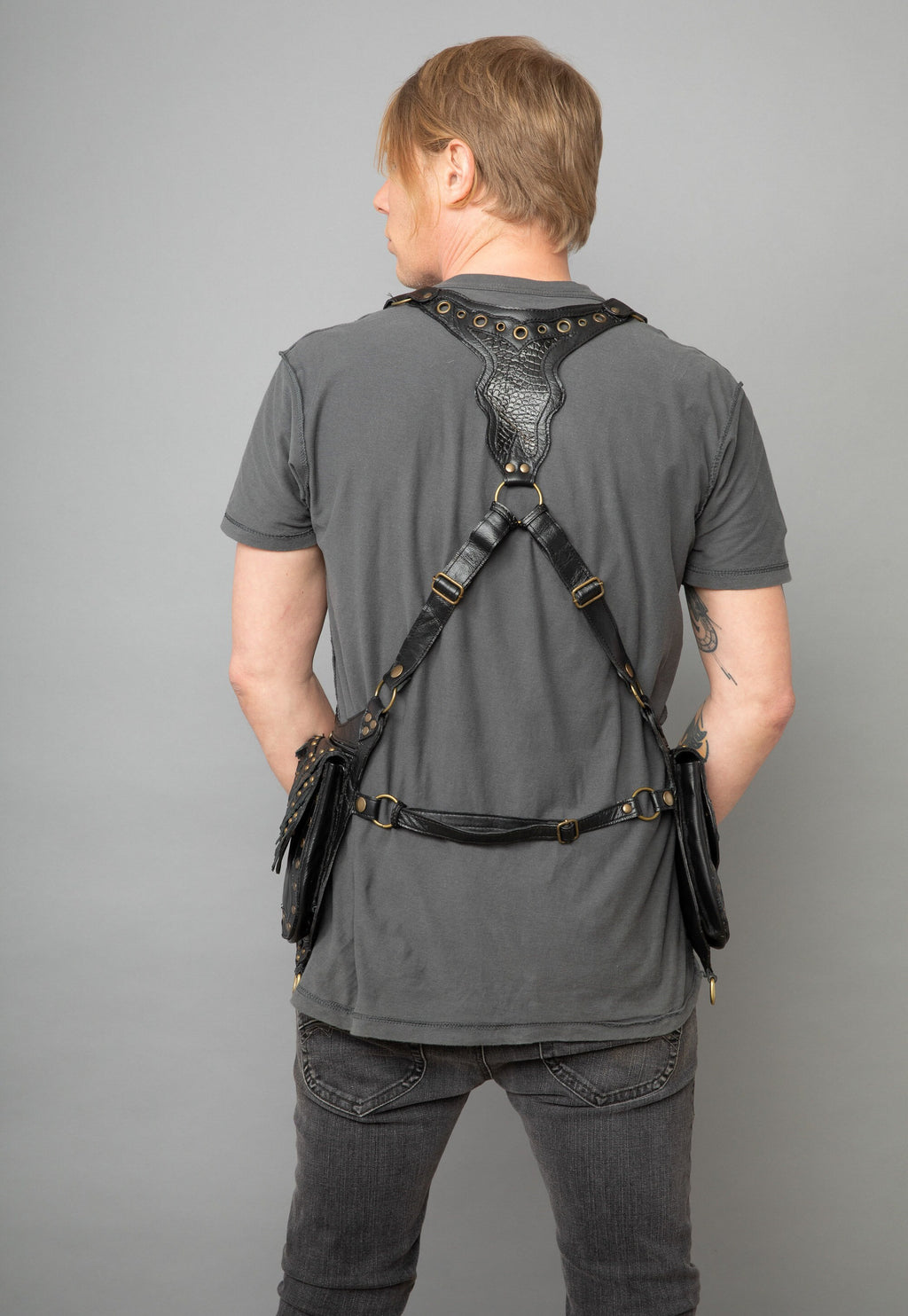 Genuine Leather Double Pouch Vest Style Shoulder Holster For Men or Women | Motorcycle Biker Gear | Festival Phone Holster| Camera Harness