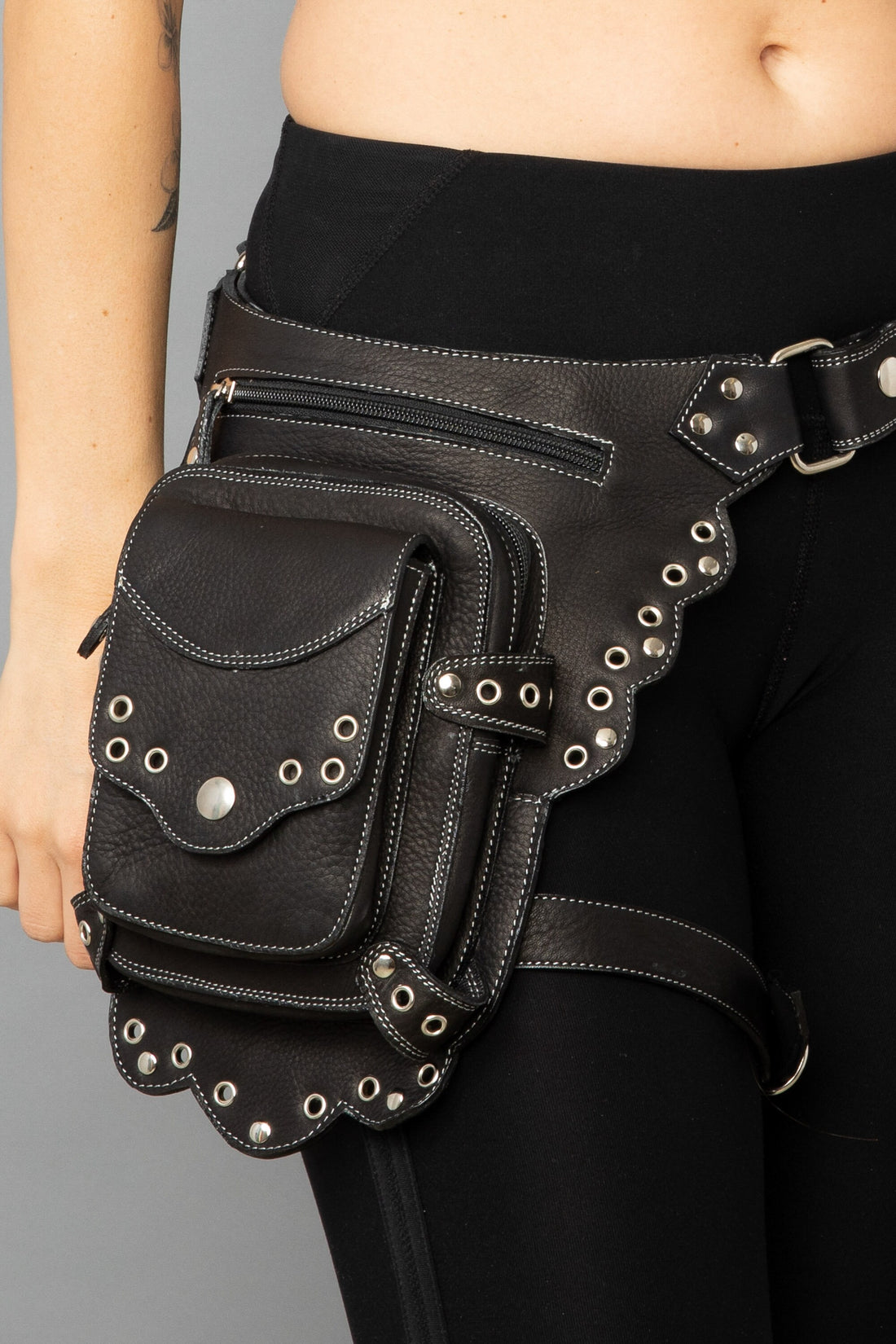 Black Leather Leg Holster Bag