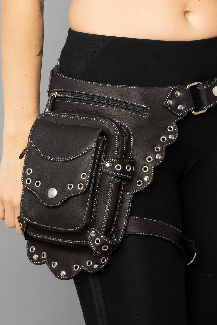 Black Leather Leg Holster Bag