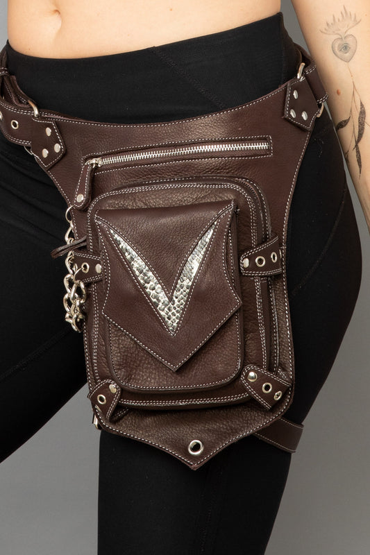 Brown Leather Leg Holster, Genuine Leather Drop Leg Bag, Burning Man Leg Holster, Motorcycle Thigh Bag