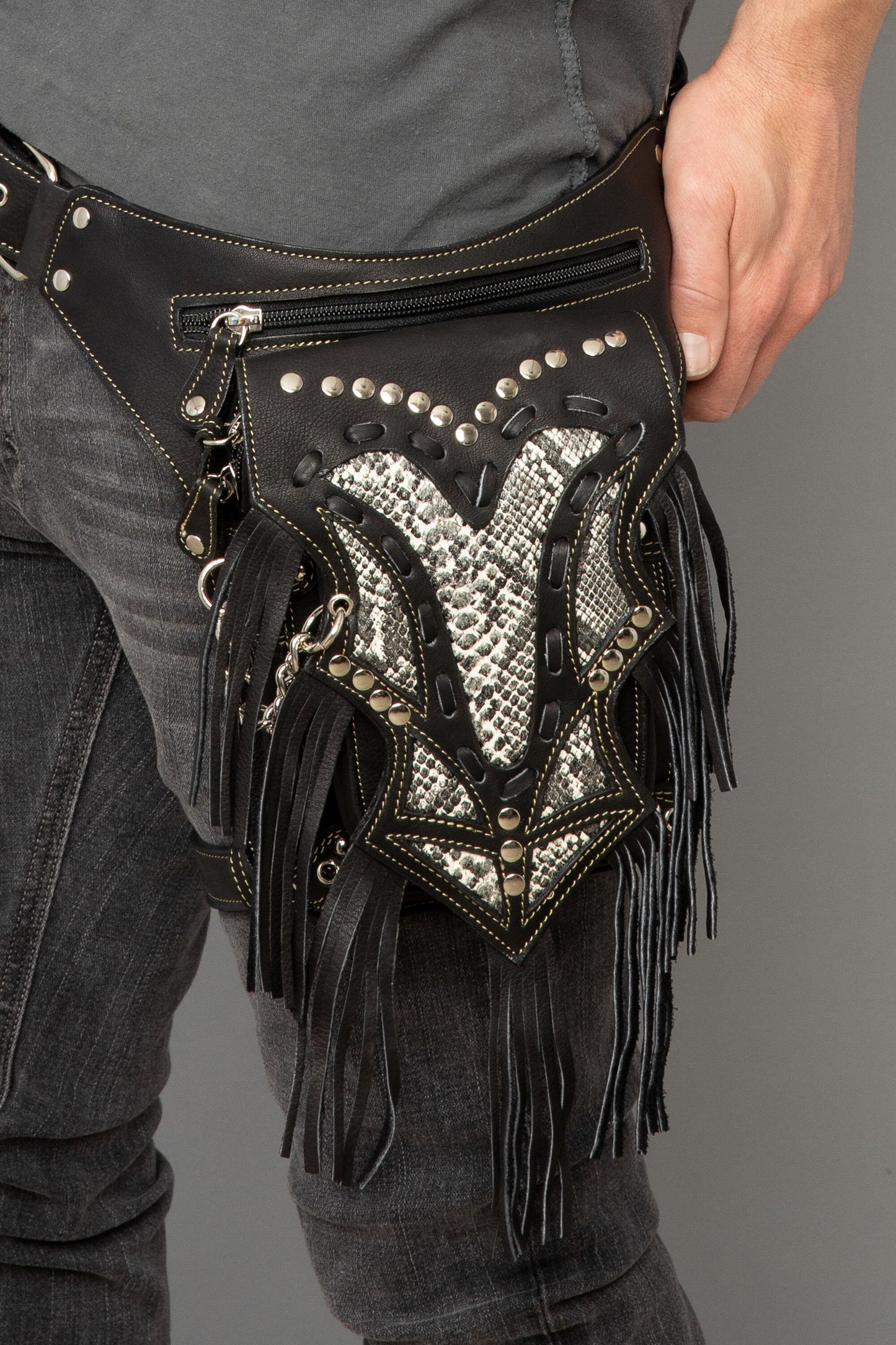 Leather Utility Bag with Leg Strap - Travel Belt Bag - Motorcycle Bag