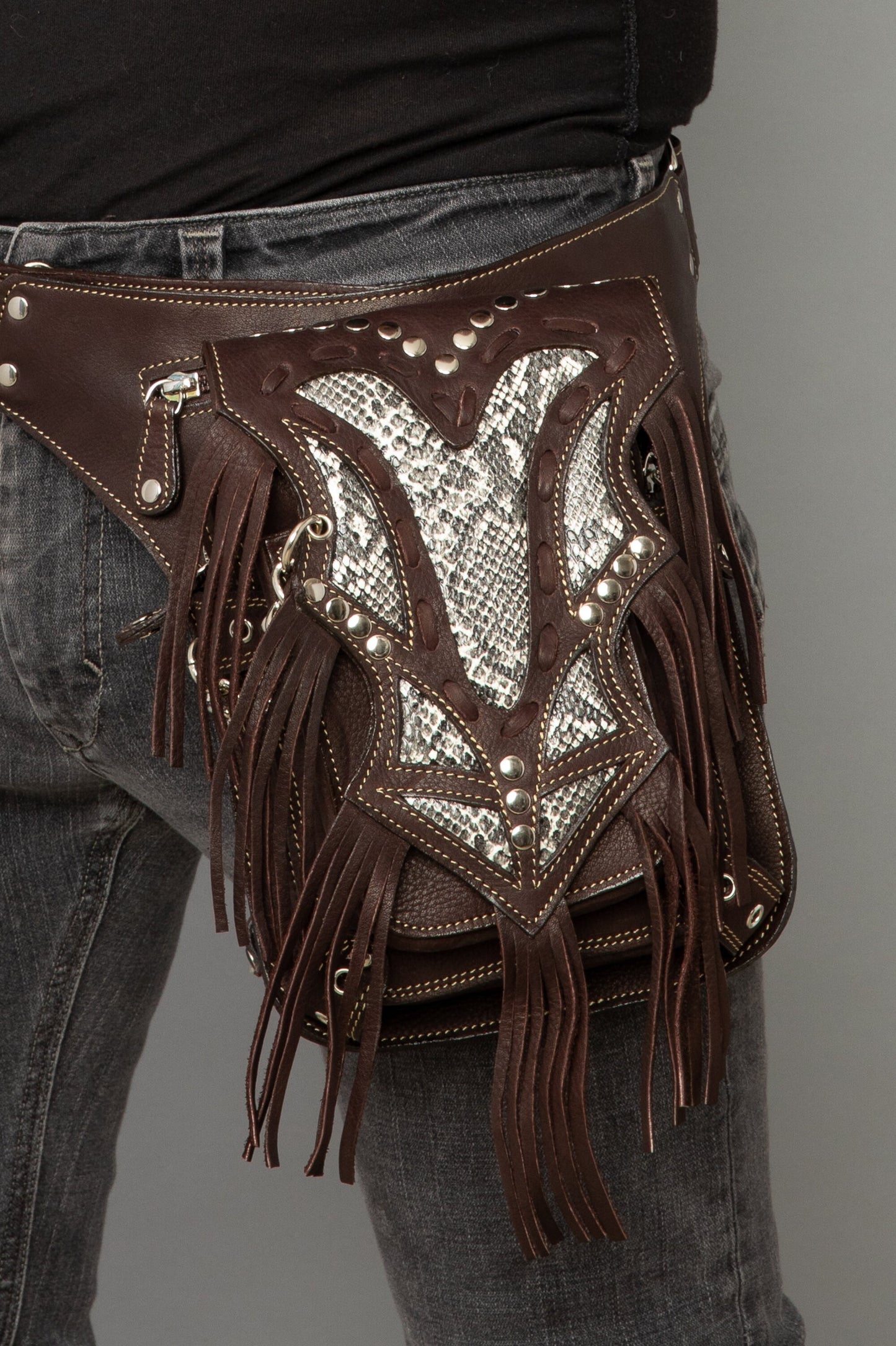 Leather Utility Bag with Leg Strap - Travel Belt Bag - Motorcycle Bag