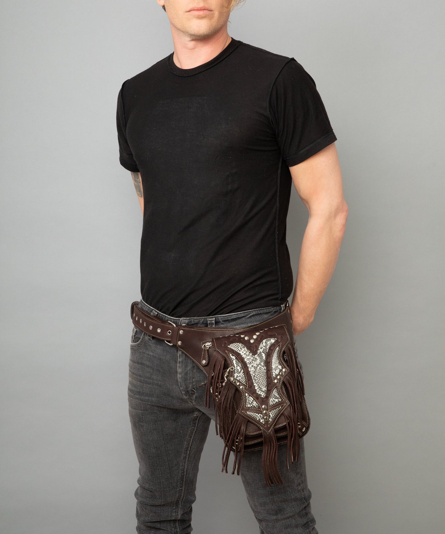 Leather Utility Bag with Leg Strap - Travel Belt Bag - Motorcycle Bag