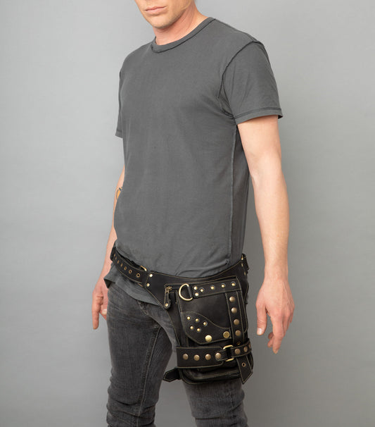 Motorcycle Leather Leg Bag | Burning Man Leg Holster |Genuine Leather  Drop Leg Pouch | Festival Thigh Bag