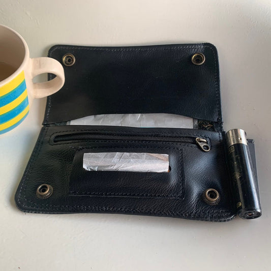 Black Soft Leather Tobacco Pouch | Tobacco Case