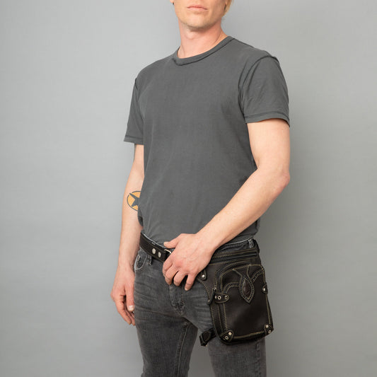 Genuine Leather Hip Holster Belt Fanny Pack with Drop Leg Strap | Men’s and Women’s Sidekick Bag for Raves and Rallies