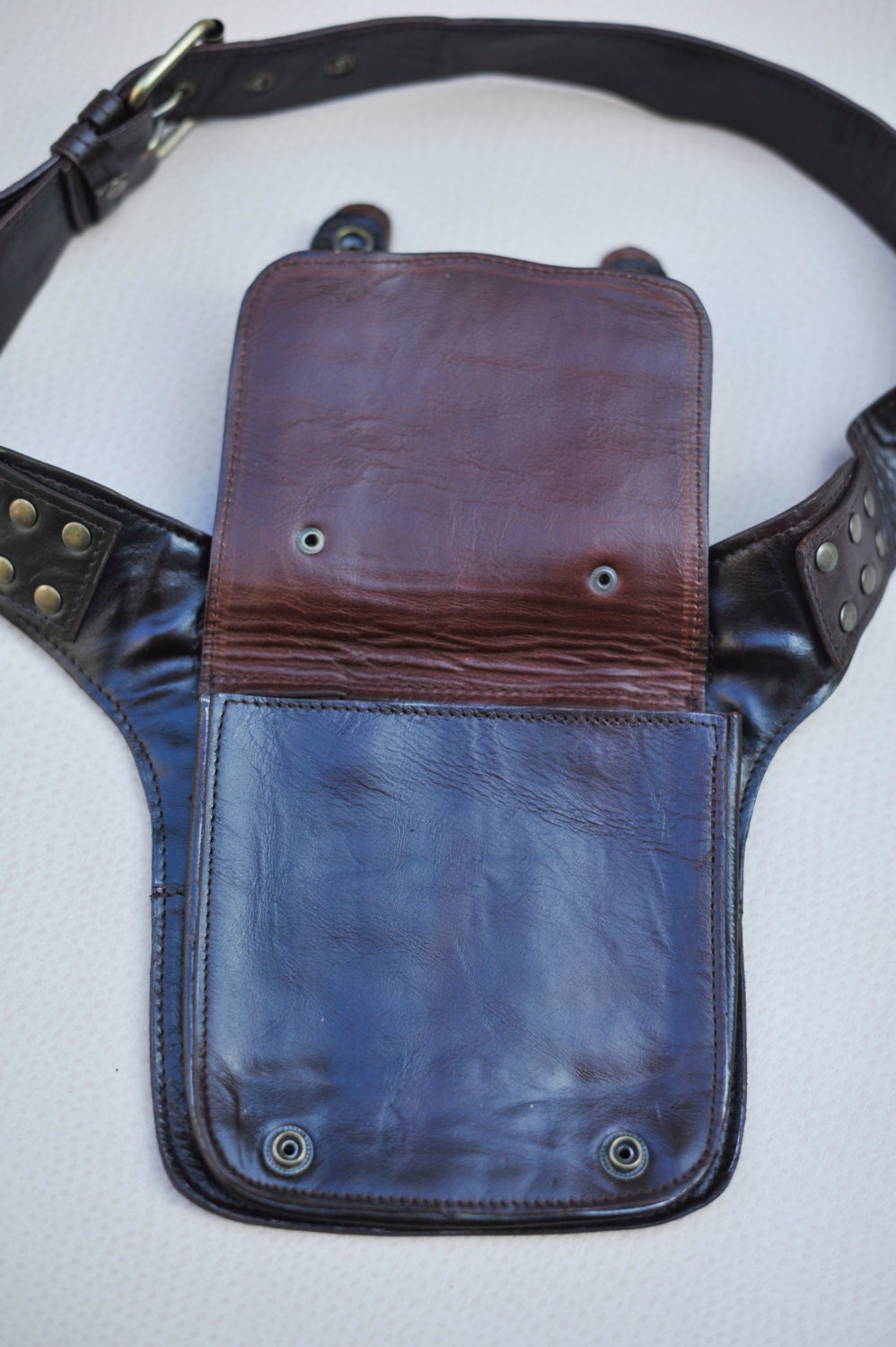 Leather Utility Belt with large pouches for your on the go needs in Brown