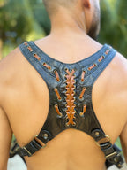 Leather Black Holster with Shell, Pouches, Key Rings ⎮ Festival Holster with Pockets | Burning Man Holster with Shell | Travel Pocket Vest