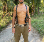 Leather Black Holster with Shell, Pouches, Key Rings ⎮ Festival Holster with Pockets | Burning Man Holster with Shell | Travel Pocket Vest