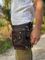 Utility Bag with Chain and Leg Strap | Genuine Leather Drop Leg Bag | Motorcycle Belt Bag | Burning Man Leg Holster | Burning Man Belt Bag