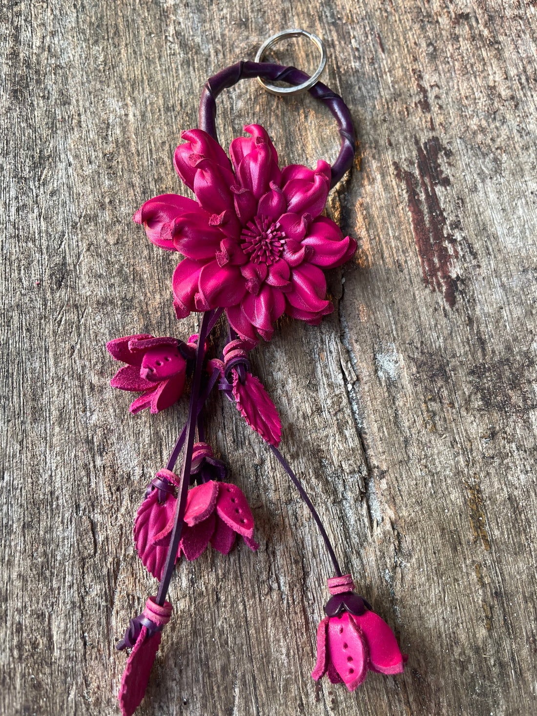 Leather Flower Charm Keychain