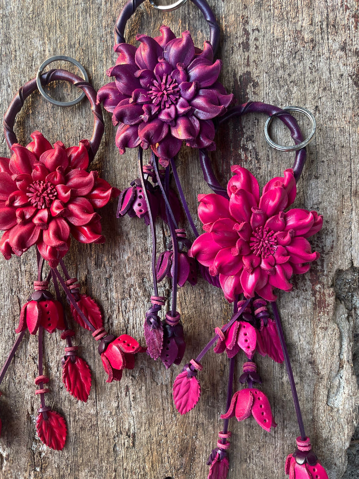 Leather Flower Charm Keychain