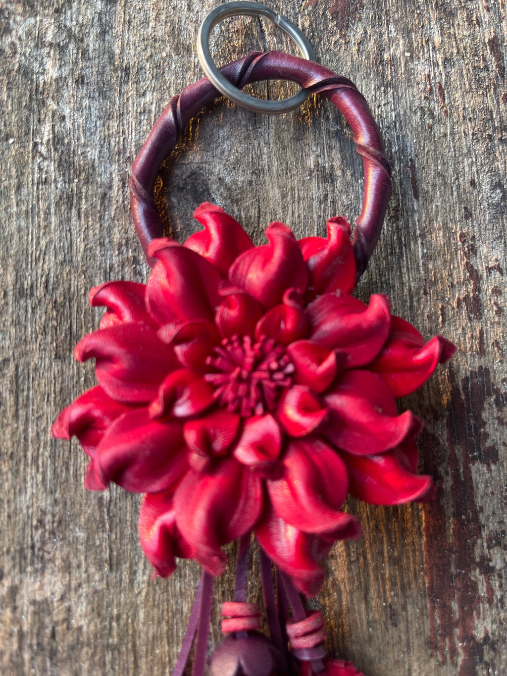 Chic Leather Flower Charm Keychain Ring | Handbag and Purse Designer Tassel Embellishment | Rearview Mirror Charm | Gift Package Faux Bow