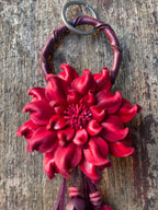 Chic Leather Flower Charm Keychain Ring | Handbag and Purse Designer Tassel Embellishment | Rearview Mirror Charm | Gift Package Faux Bow