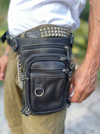 Utility Bag with Chain and Leg Strap | Genuine Leather Drop Leg Bag | Motorcycle Belt Bag | Burning Man Leg Holster | Burning Man Belt Bag